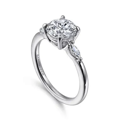Dela 14K White Gold Round Three Stone Diamond Engagement Ring Setting Only GABRIEL CO Rings