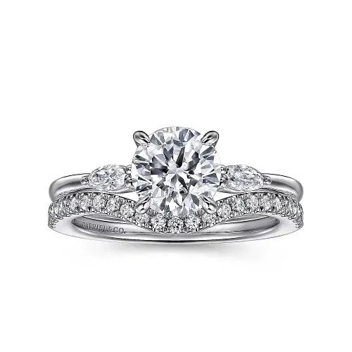 Dela 14K White Gold Round Three Stone Diamond Engagement Ring Setting Only GABRIEL CO Rings