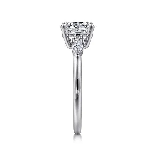 Dela 14K White Gold Round Three Stone Diamond Engagement Ring Setting Only GABRIEL CO Rings