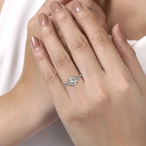 Dela 14K White Gold Round Three Stone Diamond Engagement Ring Setting Only GABRIEL CO Rings