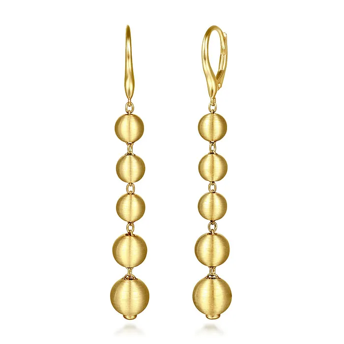 Earrings 14K Yellow Gold Graduating Bujukan Beads Leverback Drop Earrings GABRIEL CO