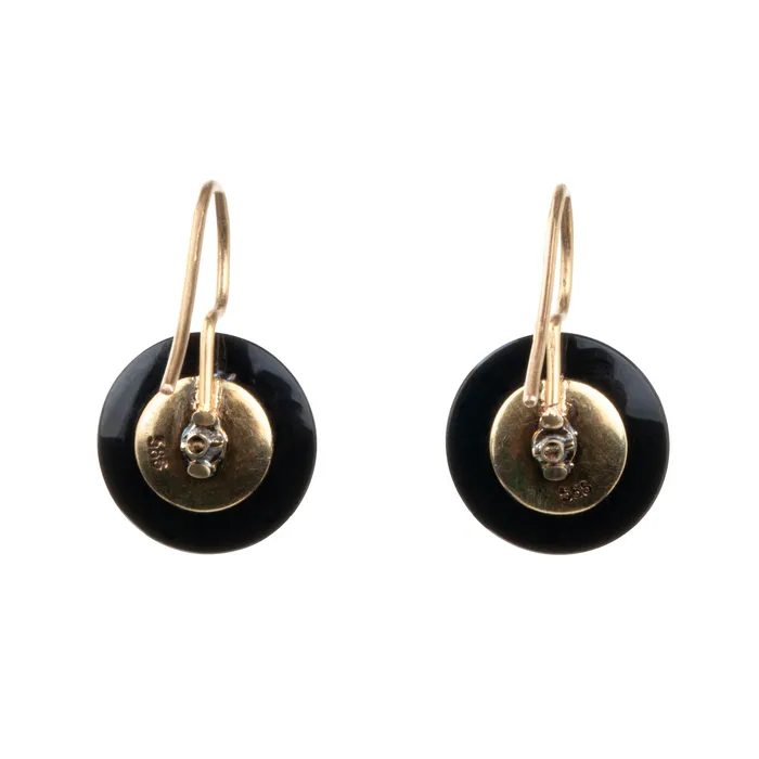 Earrings Bell Bird Antiques Antique Onyx and Diamond Earrings