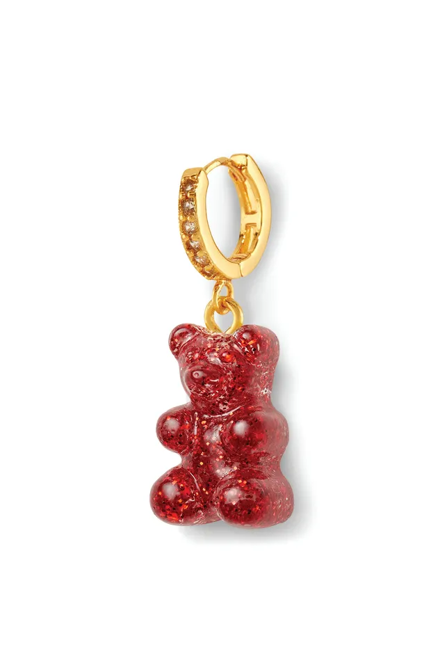 Earrings Crystal Haze Jewelry Nostalgia bear hoop Red velvet