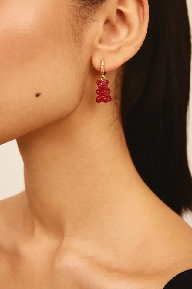 Earrings Crystal Haze Jewelry Nostalgia bear hoop Red velvet