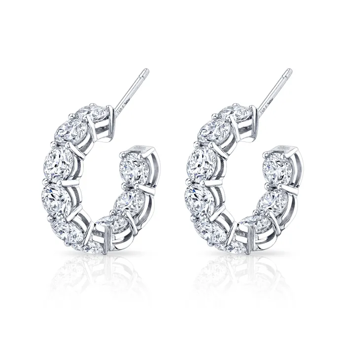 Earrings Polachecks Collection Round Brilliant Diamond J Hoop Earrings