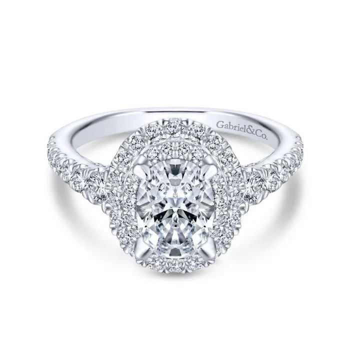 GABRIEL CO Rings 14K White Gold Double Oval Halo Diamond Engagement Ring