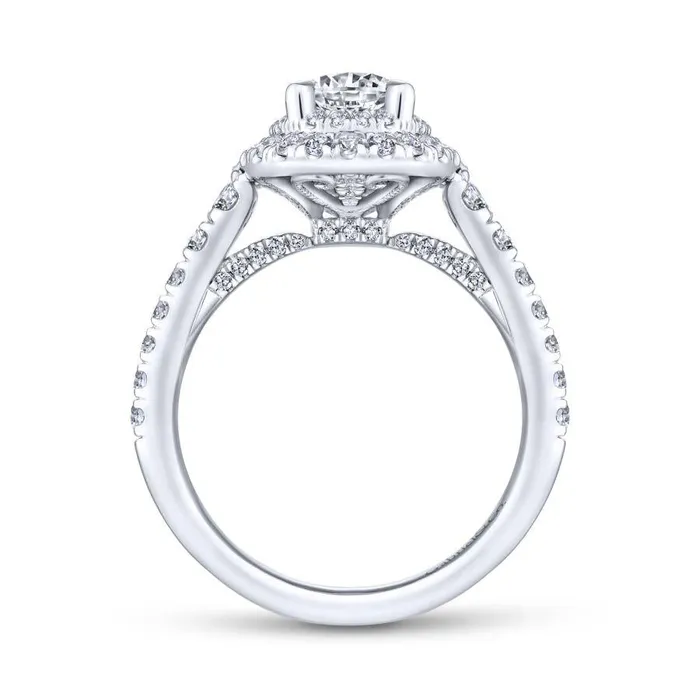 GABRIEL CO Rings 14K White Gold Double Oval Halo Diamond Engagement Ring