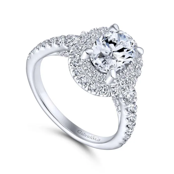 GABRIEL CO Rings 14K White Gold Double Oval Halo Diamond Engagement Ring