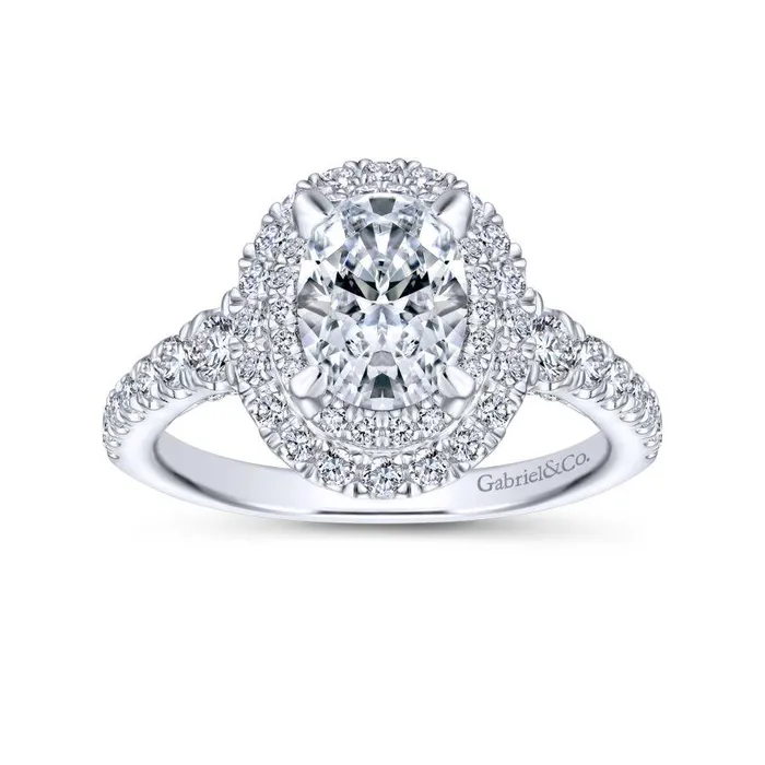 GABRIEL CO Rings 14K White Gold Double Oval Halo Diamond Engagement Ring