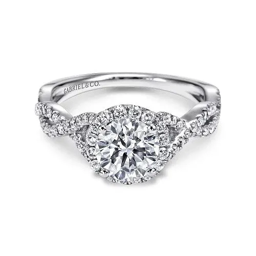 GABRIEL CO Rings 14K White Gold Round Halo Diamond Engagement Ring