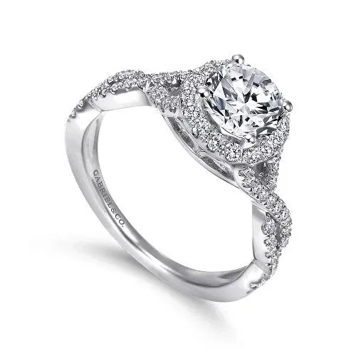 GABRIEL CO Rings 14K White Gold Round Halo Diamond Engagement Ring