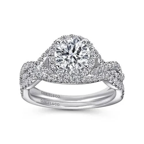 GABRIEL CO Rings 14K White Gold Round Halo Diamond Engagement Ring