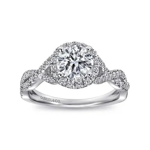 GABRIEL CO Rings 14K White Gold Round Halo Diamond Engagement Ring