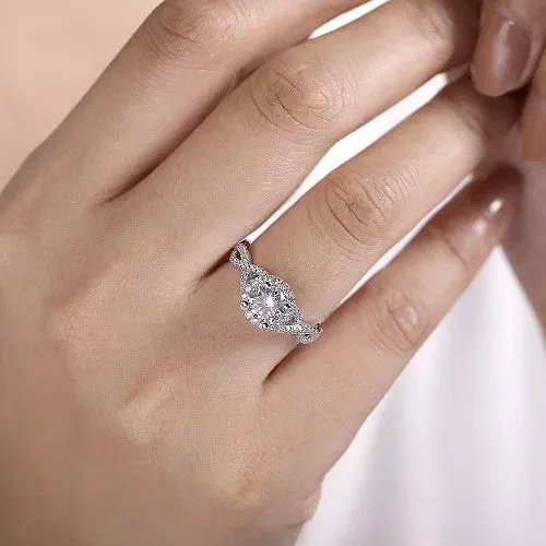 GABRIEL CO Rings 14K White Gold Round Halo Diamond Engagement Ring