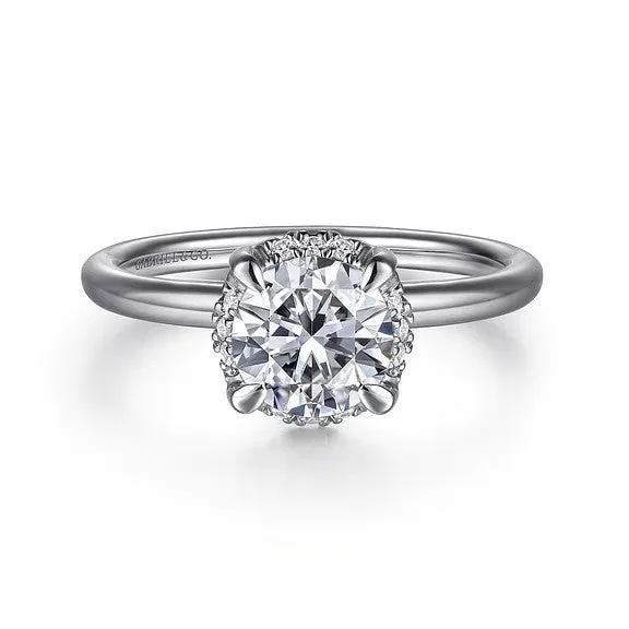 GABRIEL CO Rings 14K White Gold Round Hidden Halo Diamond Engagement Ring Setting Only
