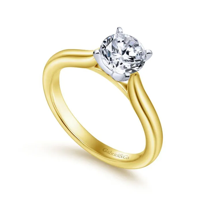 GABRIEL CO Rings 14K WhiteYellow Gold Round Diamond Engagement Ring