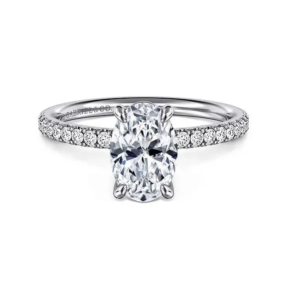 GABRIEL CO Rings Twain 14K White Gold Oval Diamond Engagement Ring Setting Only