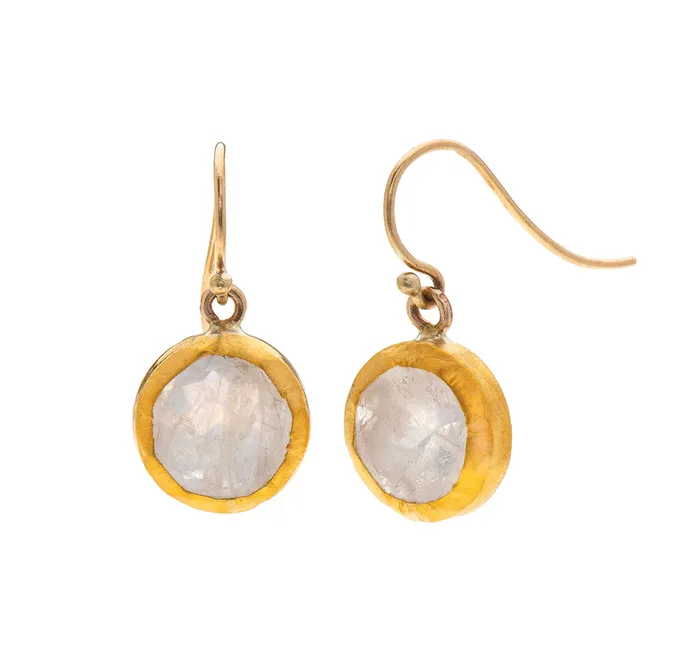 Nava Zahavi Earrings Nava Zahavi Yellow Gold Round Moonstone Drop Earrings