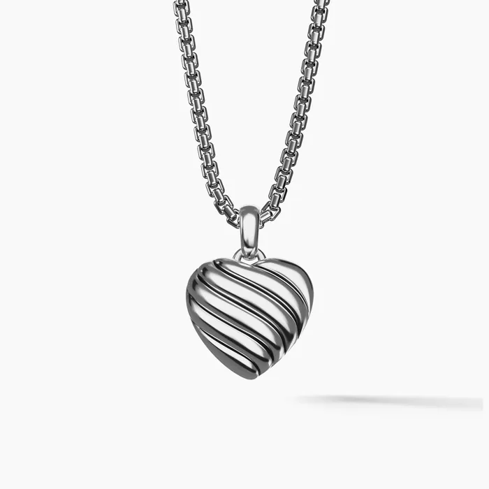 Necklaces David Yurman 23X18MM SCULPTED CABLE HEART LOCKET ENHNCR SIL