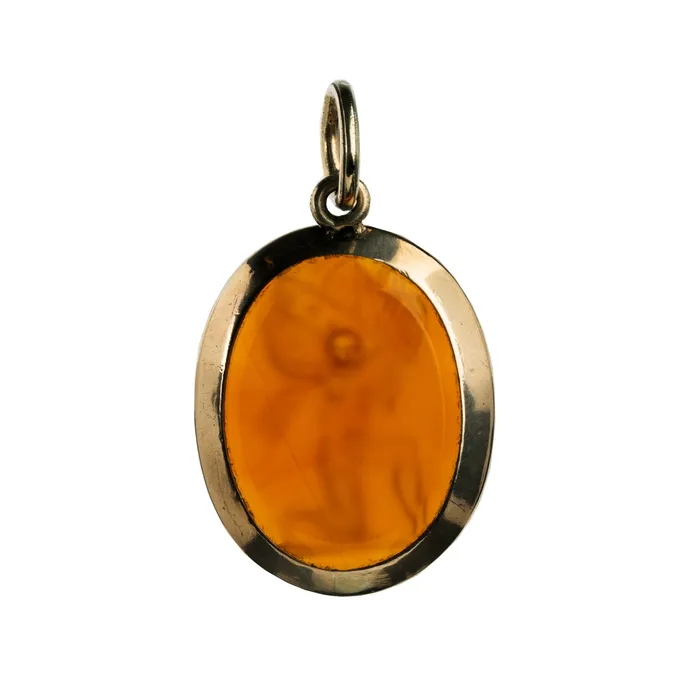 Necklaces Victorian Era Carved Carnelian Atlas Intaglio Pendant Bell Bird Antiques