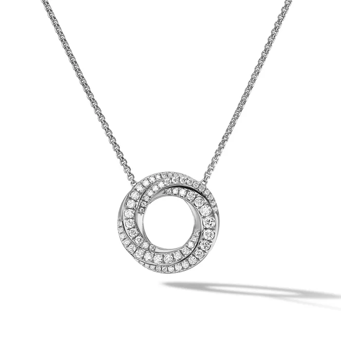 Petite Pav Crossover Pendant Necklace in 18K White Gold with Diamonds 155mm David Yurman Necklaces Petite Pav Crossover Pendant Necklace in 18K White Gold with Diamonds 155mm David Yurman Necklaces