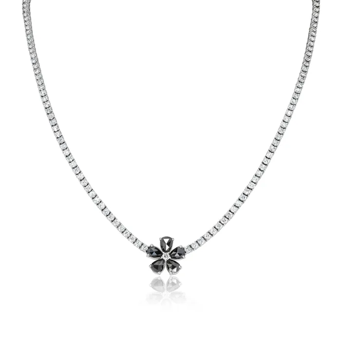 Polachecks Collection Tennis Necklace with Black Diamond Flower Necklaces