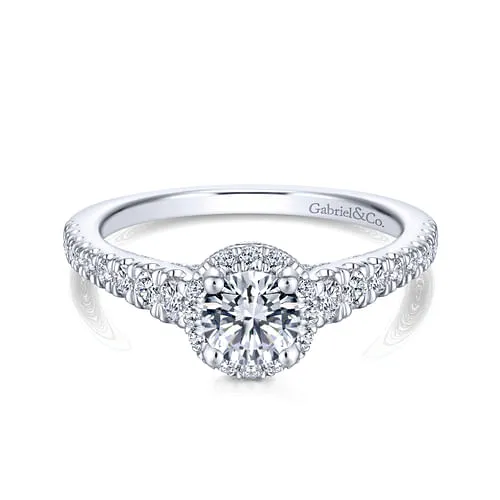 Rings 14K White Gold Round Halo Complete Diamond Engagement Ring GABRIEL CO Rings 14K White Gold Round Halo Complete Diamond Engagement Ring GABRIEL CO