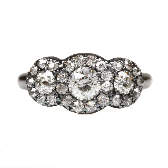 Rings 19th Century Cluster Diamond Ring Bell Bird Antiques