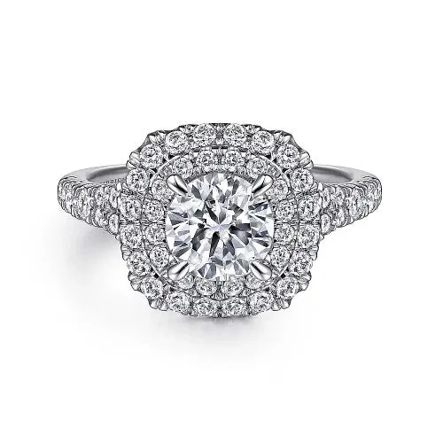 Rings GABRIEL CO Lexie 14k White Gold Cushion Double Halo Round Diamond Engagement Ring Rings GABRIEL CO Lexie 14k White Gold Cushion Double Halo Round Diamond Engagement Ring