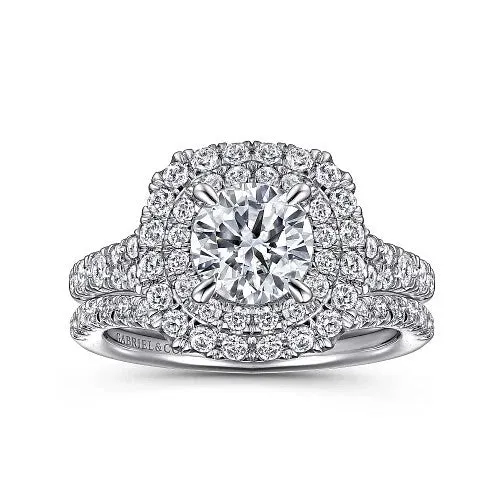 Rings GABRIEL CO Lexie 14k White Gold Cushion Double Halo Round Diamond Engagement Ring Rings GABRIEL CO Lexie 14k White Gold Cushion Double Halo Round Diamond Engagement Ring