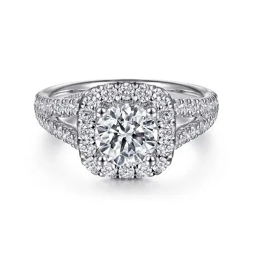 Rings James 14K White Gold Cushion Halo Round Diamond Engagement Ring GABRIEL CO Rings James 14K White Gold Cushion Halo Round Diamond Engagement Ring GABRIEL CO