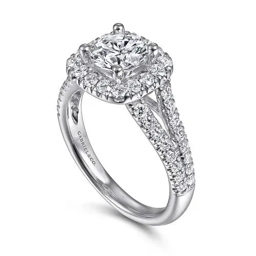 Rings James 14K White Gold Cushion Halo Round Diamond Engagement Ring GABRIEL CO Rings James 14K White Gold Cushion Halo Round Diamond Engagement Ring GABRIEL CO