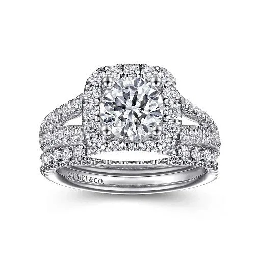 Rings James 14K White Gold Cushion Halo Round Diamond Engagement Ring GABRIEL CO Rings James 14K White Gold Cushion Halo Round Diamond Engagement Ring GABRIEL CO