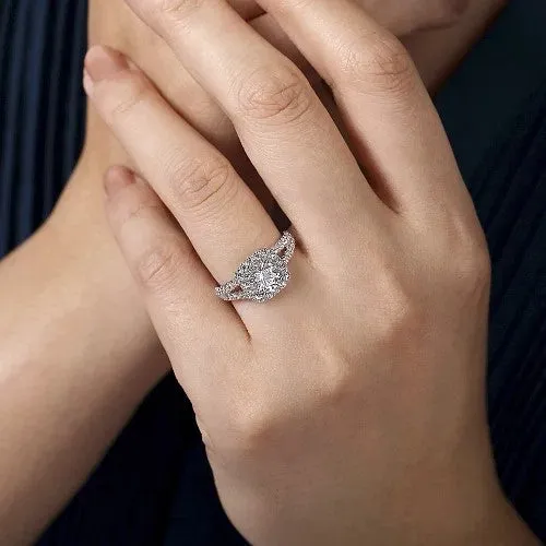 Rings James 14K White Gold Cushion Halo Round Diamond Engagement Ring GABRIEL CO Rings James 14K White Gold Cushion Halo Round Diamond Engagement Ring GABRIEL CO