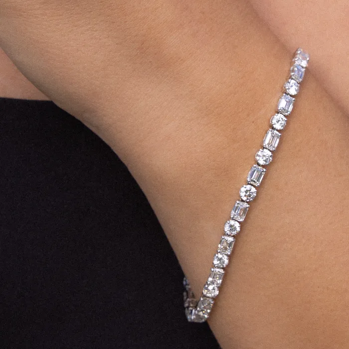 Round Emerald Cut Diamond Tennis Bracelet 1508tw Polachecks Collection Bracelets