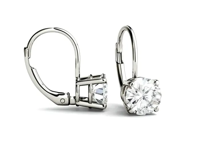 Sapheena Jewelry Earrings Round Moissanite Leverback Earrings 2 ct tw