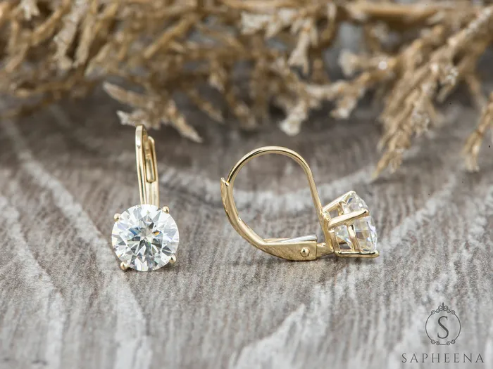 Sapheena Jewelry Earrings Round Moissanite Leverback Earrings 2 ct tw