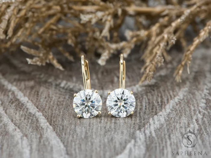 Sapheena Jewelry Earrings Round Moissanite Leverback Earrings 2 ct tw