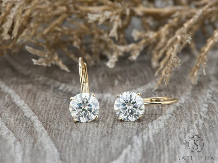 Sapheena Jewelry Earrings Round Moissanite Leverback Earrings 2 ct tw