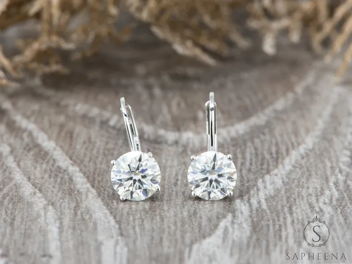 Sapheena Jewelry Earrings Round Moissanite Leverback Earrings 2 ct tw