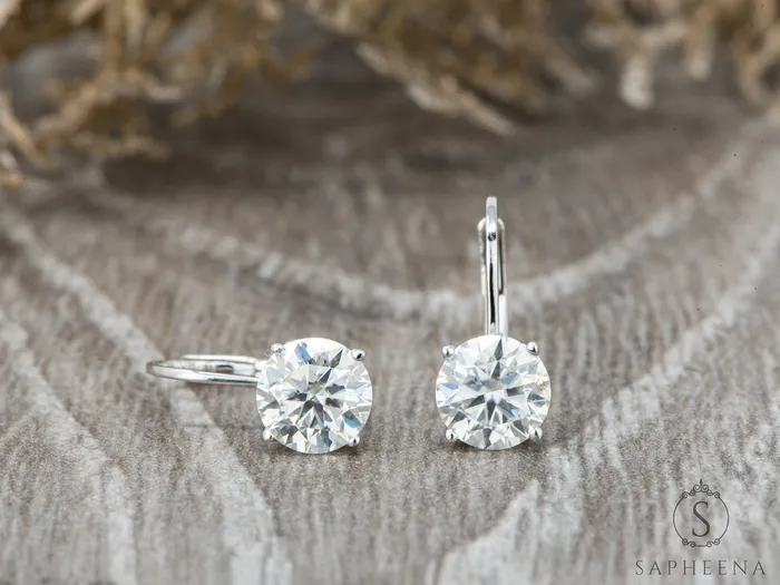 Sapheena Jewelry Earrings Round Moissanite Leverback Earrings 2 ct tw