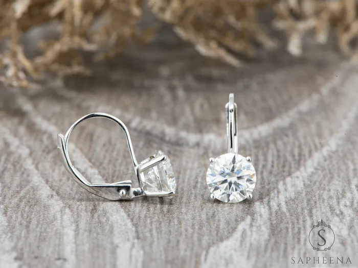 Sapheena Jewelry Earrings Round Moissanite Leverback Earrings 2 ct tw