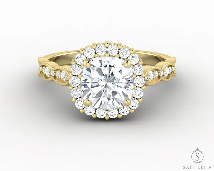 Sapheena Jewelry Noya 17 Ct Cushion Cut Halo Engagement Ring with Side Stones Rings Sapheena Jewelry Noya 17 Ct Cushion Cut Halo Engagement Ring with Side Stones Rings