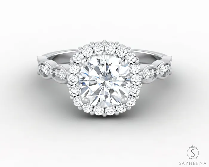 Sapheena Jewelry Noya 17 Ct Cushion Cut Halo Engagement Ring with Side Stones Rings