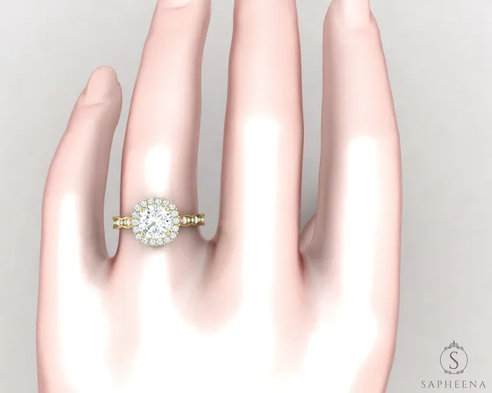 Sapheena Jewelry Noya 17 Ct Cushion Cut Halo Engagement Ring with Side Stones Rings