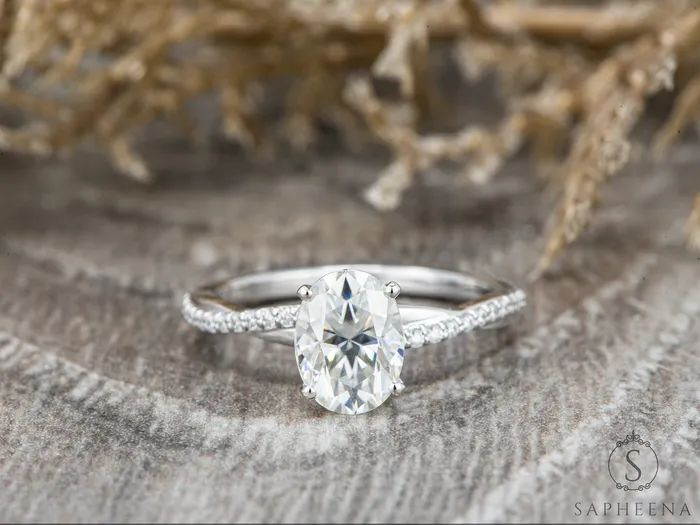 Sapheena Jewelry Rings Demi 10 Ct Oval Cut Engagement Ring with Side Stones