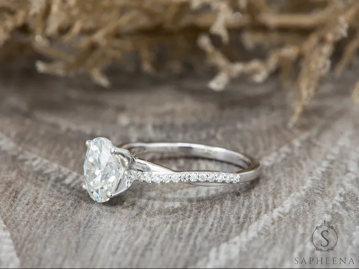 Sapheena Jewelry Rings Demi 10 Ct Oval Cut Engagement Ring with Side Stones