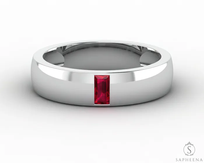 Sapheena Jewelry Rings Mariana 45mm Mens Ruby Baguette Wedding Band