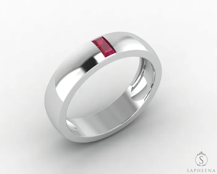 Sapheena Jewelry Rings Mariana 45mm Mens Ruby Baguette Wedding Band