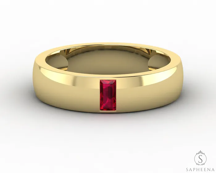 Sapheena Jewelry Rings Mariana 45mm Mens Ruby Baguette Wedding Band